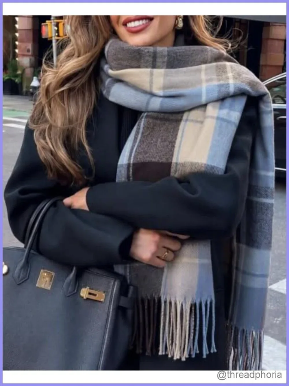 Oversized Plaid Cashmere Feel Winter Scarf with Tassels